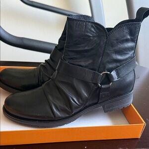 Miz Mooz Black Leather Ankle Booties with Ring Strap Detail